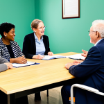 A diverse group of community stakeholders, including elderly residents, local business owners, and young adults, engaged in an open, empathetic discussion with a professional regional development team. All individuals are fully clothed in modest, appropriate attire and professional dress. The setting is a brightly lit, modern community center meeting room with clear natural light, fostering an atmosphere of open dialogue and mutual respect. The focus is on active listening and genuine engagement. Perfect anatomy, correct proportions, natural poses, well-formed hands, proper finger count. High-quality professional photography, detailed, realistic, vibrant colors, clear focus, safe for work, appropriate content, fully clothed, professional.