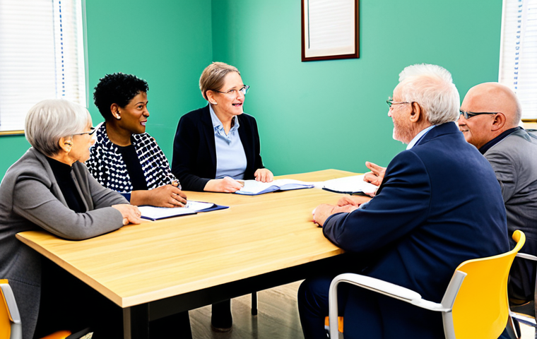 A diverse group of community stakeholders, including elderly residents, local business owners, and young adults, engaged in an open, empathetic discussion with a professional regional development team. All individuals are fully clothed in modest, appropriate attire and professional dress. The setting is a brightly lit, modern community center meeting room with clear natural light, fostering an atmosphere of open dialogue and mutual respect. The focus is on active listening and genuine engagement. Perfect anatomy, correct proportions, natural poses, well-formed hands, proper finger count. High-quality professional photography, detailed, realistic, vibrant colors, clear focus, safe for work, appropriate content, fully clothed, professional.