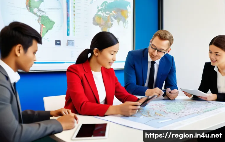 지역개발 분야 이직 면접 팁 - **Image Prompt 1: Deep Regional Understanding and Strategic Discussion**
A diverse group of five...